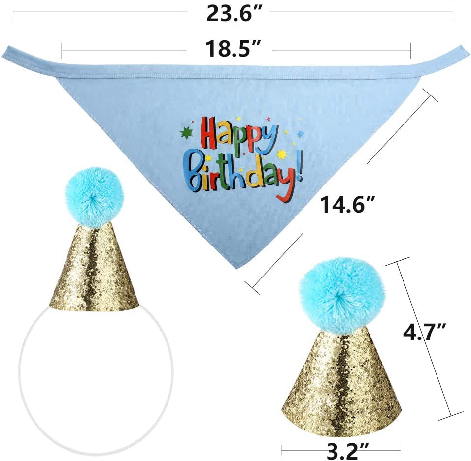 Dog Birthday Bandana Hat Scarf Party Supplies (Blue-Boy)