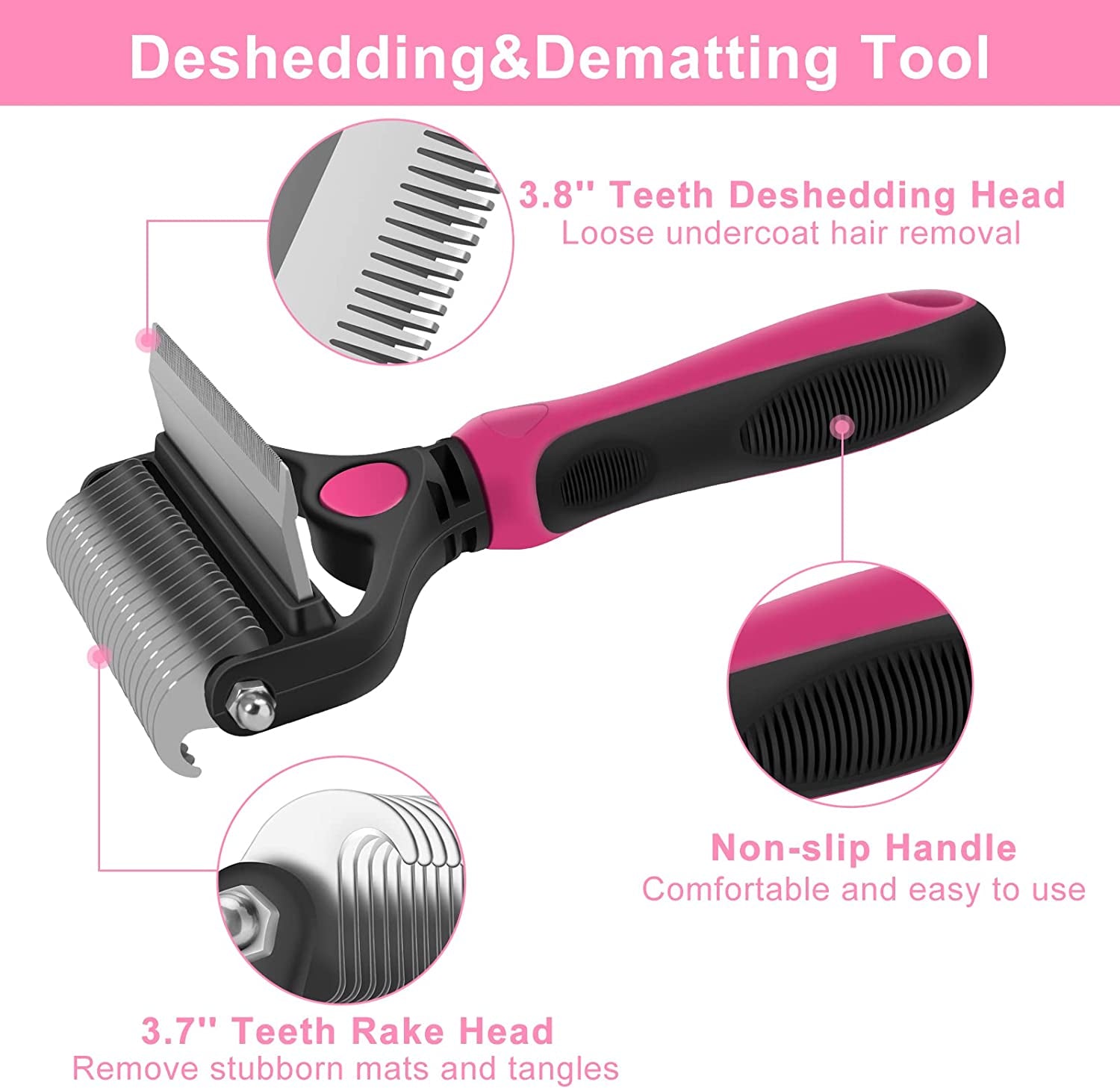 Dog Brush and Cat Brush, 2 in 1 Pet Undercoat Rake Grooming Tool for Deshedding, Mats & Tangles Removing, Shedding Brush and Dematting Comb for Large Small Dogs & Cats' Long & Short Hair Remover